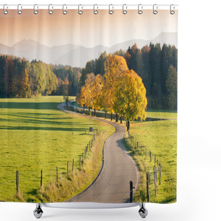 Personality  Winding Country Road Through Autumnal Landscape Shower Curtains