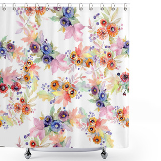 Personality  Bouquet Floral Botanical Flowers. Wild Spring Leaf Wildflower Isolated. Watercolor Illustration Set. Watercolour Drawing Fashion Aquarelle. Seamless Background Pattern. Fabric Wallpaper Print Texture. Shower Curtains