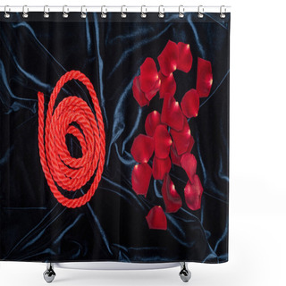 Personality  Top View Of Rose Petals And Bright Red Rope On Shiny Velour Cloth Shower Curtains