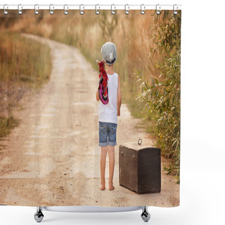 Personality  Cute Little Boys, Holding A Bundle, Eating Bread And Smiling, Wa Shower Curtains