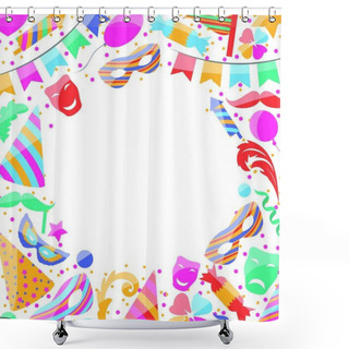 Personality  Frame Celebration Background With Carnival Stickers And Objects. Frame Celebration Background With Carnival Stickers And Objects - Vector Shower Curtains
