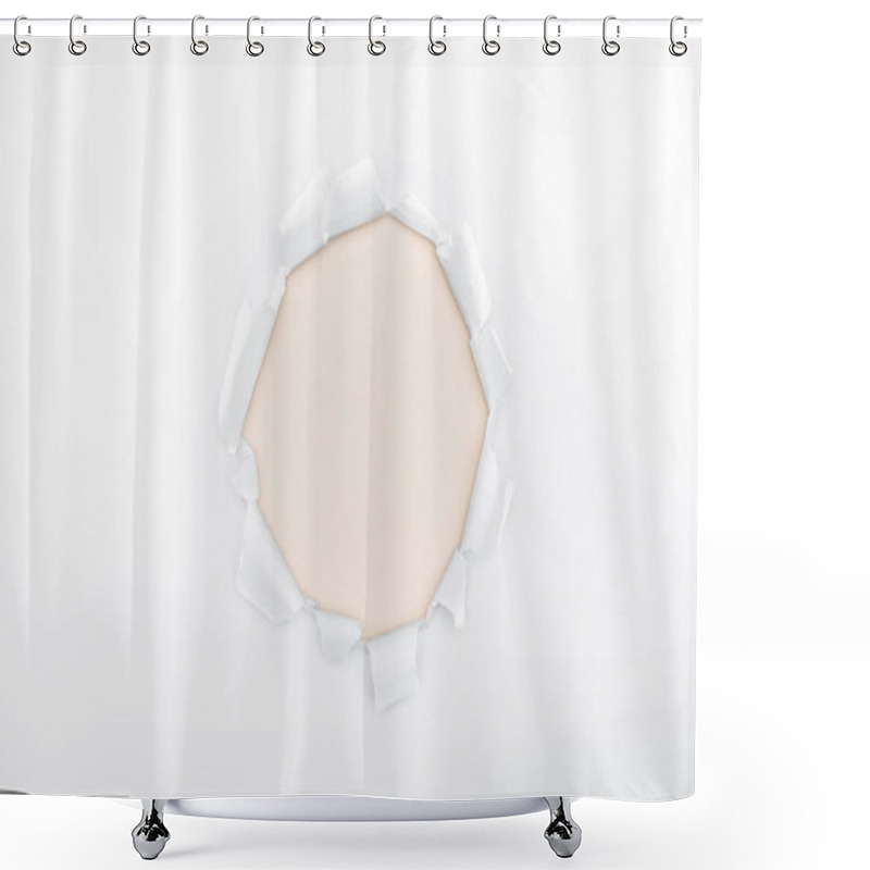 Personality  ripped hole in white textured paper on ivory background  shower curtains