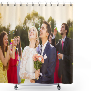 Personality  Newlyweds Enjoying Romantic Moment Together Shower Curtains