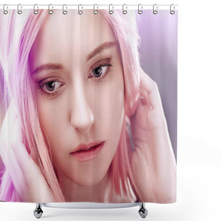 Personality  Young Adult Girl With Pink Hair Shower Curtains