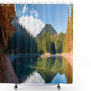 Personality  Stunning Panorama Of Mountain Lake In Autumn Shower Curtains