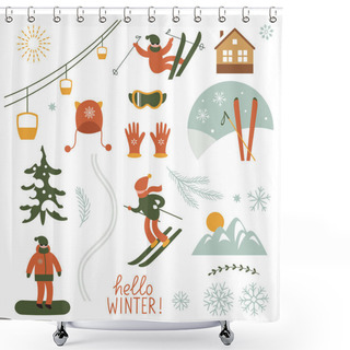Personality  Ski Resort Icons Shower Curtains