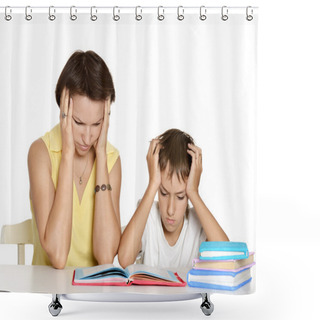 Personality  Mother Helping Her Son Shower Curtains