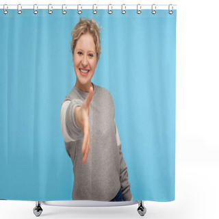 Personality  Nice To Meet You! Hospitable Woman With Short Hair In Casual Swe Shower Curtains