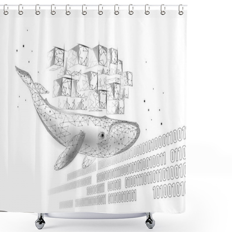 Personality  Whale And Container Computer Docker Developer App Concept. Business Digital Open Source Program. Data Coding Steering 3D Low Polygonal Vector Line Illustration Shower Curtains