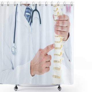 Personality  Doctor Showing Anatomical Spine Shower Curtains