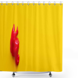 Personality  Top View Of Red Plastic Sea Horse On Bright Yellow Background, Banner Shower Curtains