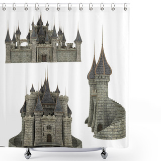 Personality  3d Fantasy Medieval Castle Parts And Poses Shower Curtains