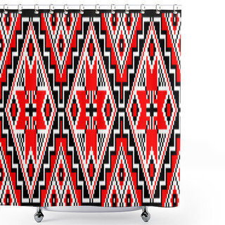 Personality  Vector Seamless Pixel Ethnic National Slavic Pattern Isolated On White Background. Traditional Ornament Of Ukrainian And Belarusian Embroidery - Vyshyvanka.useful For Print, Wallpaper, Textile, Fabric Shower Curtains