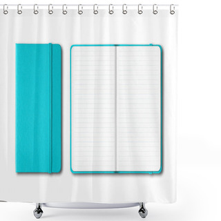 Personality  Aqua Blue Closed And Open Lined Notebooks Mockup Isolated On White Shower Curtains