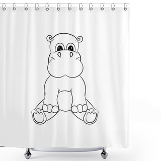 Personality  Cartoon Funny, Cute And Little Hippo Character,isolated On White Background. Illustrations For Children. Baby Shower Card.Vector Illustration. Shower Curtains