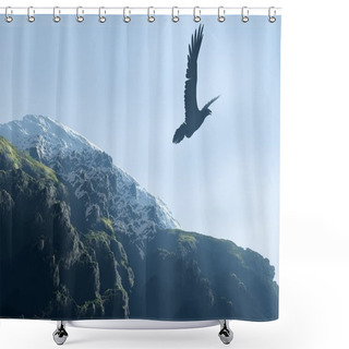Personality  Silhouette Of An Eagle Soaring Above Mountains Shower Curtains