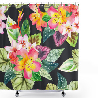 Personality  Seamless Background With Watercolor Tropical Flowers. Shower Curtains