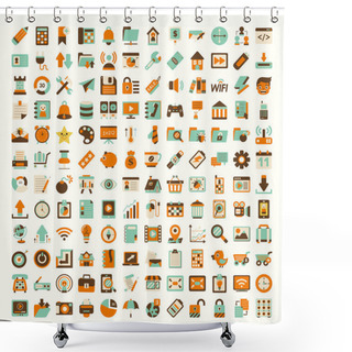 Personality  Retro Flat Network Icon Set Shower Curtains