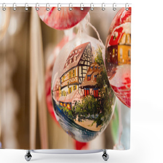 Personality  Christmas Ornament With Semi-timbered House Shower Curtains