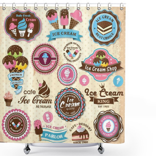 Personality  Collection Of Vintage Retro Ice Cream Labels, Badges And Icons Shower Curtains