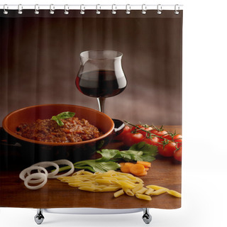Personality  Ragu Sauce And Glass Of Wine Shower Curtains