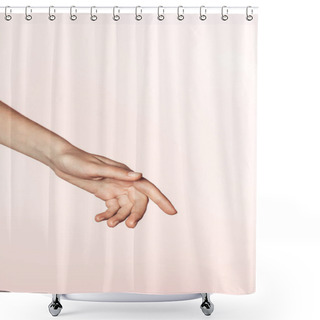 Personality  Cropped Image Of Woman Gesturing By Hand Isolated On Pink Background  Shower Curtains
