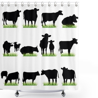 Personality  Cows Silhouettes Set Shower Curtains