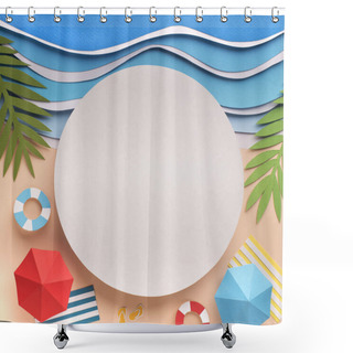 Personality  White Round Blank Screen Surrounded By Sandy Beach Shower Curtains