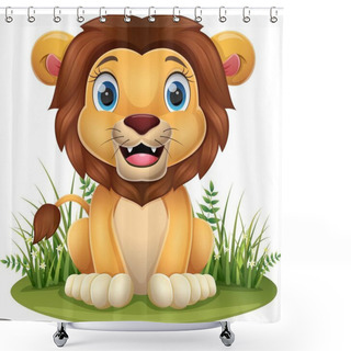 Personality  Vector Illustration Of Cartoon Little Lion Sitting In The Grass Shower Curtains