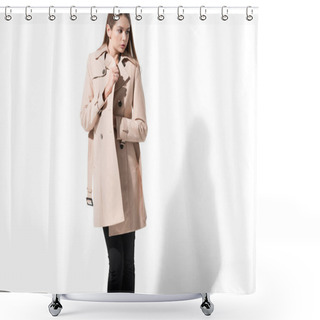 Personality  Girl In Trench Coat Shower Curtains