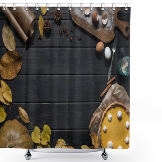 Personality  Composition With Pumpkin Pie And Autumn Leaves Shower Curtains