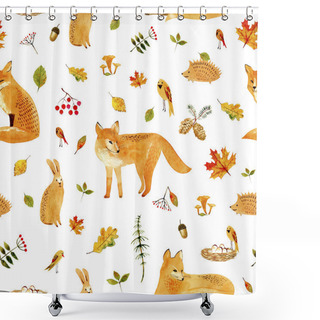 Personality  Forest Animals Watercolor Drawing. Shower Curtains