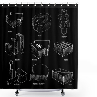 Personality  Web Icons Sketch Set Shower Curtains