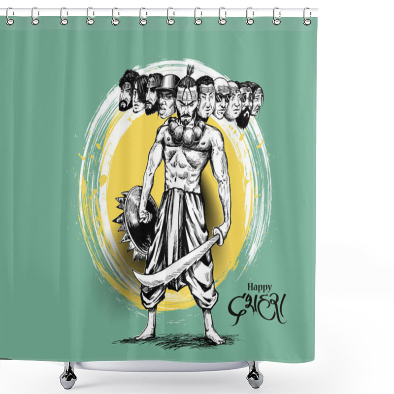 Personality  Dussehra Celebration - Angry Ravana With Ten Heads, Hand Drawn S Shower Curtains