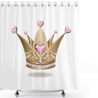 Personality  Beautiful Golden Princess Crown With Pearls And Jewels. Vector Illustration On White Background. Shower Curtains