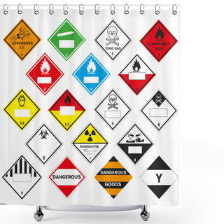 Personality  Signs Of Dangerous Goods. Warning Sign. Hazard Transportation Icons. EPS 10. Shower Curtains