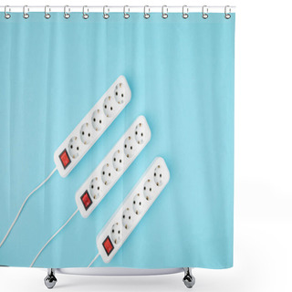 Personality  Top View Of Arrangement Of Extension Cords Isolated On Blue Shower Curtains