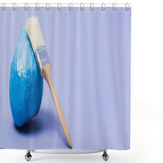 Personality  Panoramic Shot Of Painted Blue Pumpkin With Paint Brush On Violet Background Shower Curtains