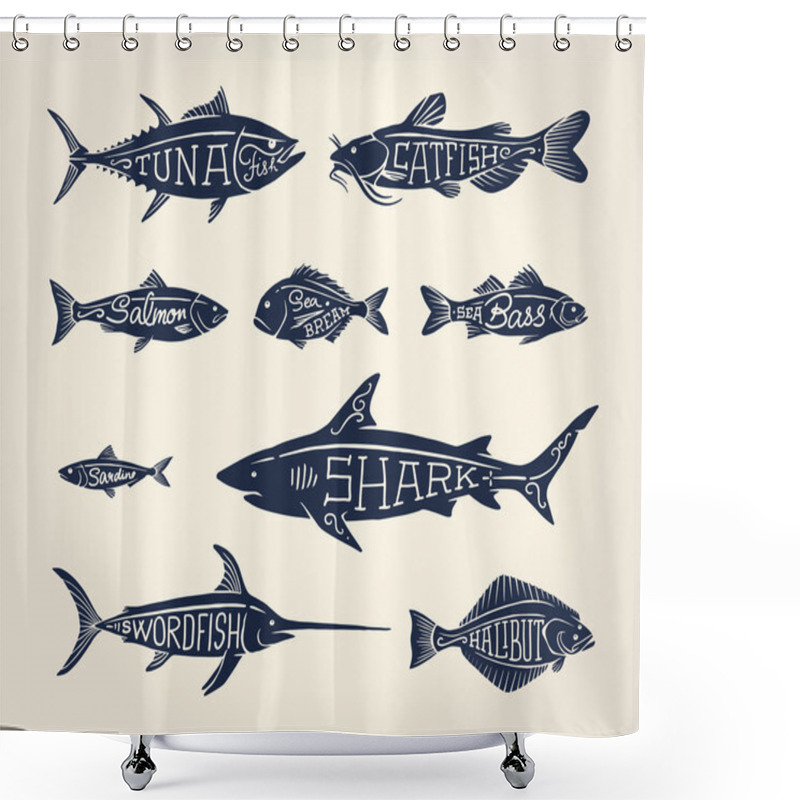 Personality  Vintage illustration of fish with names shower curtains