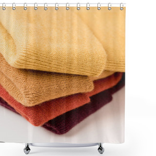 Personality  Stack Of Folded Colorful Clothes On White Surface Shower Curtains