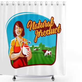 Personality  Cow Milk Vector Logo. Milkmaid, Farmer Or Farm Icon Shower Curtains