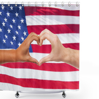 Personality  Close Up Of Hands Showing Heart Shape Shower Curtains