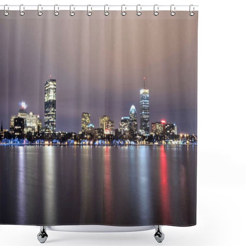 Personality  The Boston Massachusetts Skyline At Night Reflected On The Water. Shower Curtains