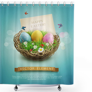 Personality  Easter Eggs In A Wicker Nest, Green Grass  Shower Curtains