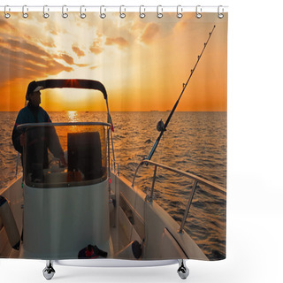 Personality  Modern Fishing Boat At Sunrise Shower Curtains