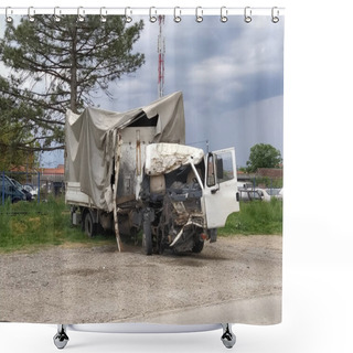 Personality  Broken Truck. The Consequences Of An Accident On The Road. Damaged Cab And Car Body. Car Dump. Insurance Case. Head-on Collision. The Result Of Falling Asleep While Driving Or Malfunctioning Mechanisms. Shower Curtains