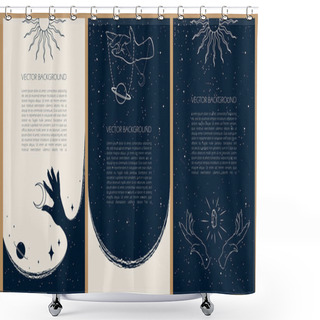 Personality  Set Of Celestial Mysterious Vector Illustrations For Stories Templates, Mobile App, Landing Page, Web Design, Posters. Occult Magic Background For Astrology, Divination, Tarot Concept. Sun, Moon, Star Shower Curtains