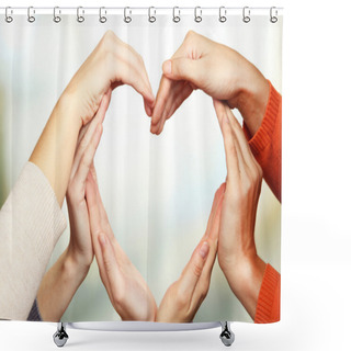Personality  Human Hands In Heart Shape On Bright Background Shower Curtains