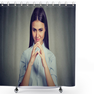 Personality  Let Me Think. Attractive Woman Looking With Sly Expression, Having Good Idea Shower Curtains