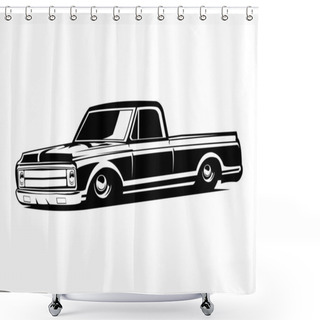 Personality  The Best Silhouette C10 Truck Logo For Car Industry. View From Side Isolated White Background. Vector Illustration Available In Eps 10. Shower Curtains